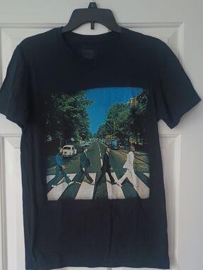 The Beatles Black Tee with Faded White Logo Print